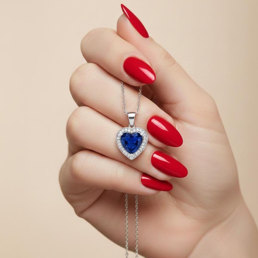 Sapphire Heart Sterling Silver Necklace & Earrings Set - September Birthstone