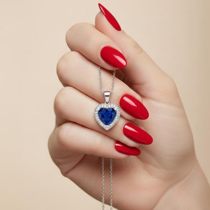 Sapphire Heart Sterling Silver Necklace & Earrings Set - September Birthstone