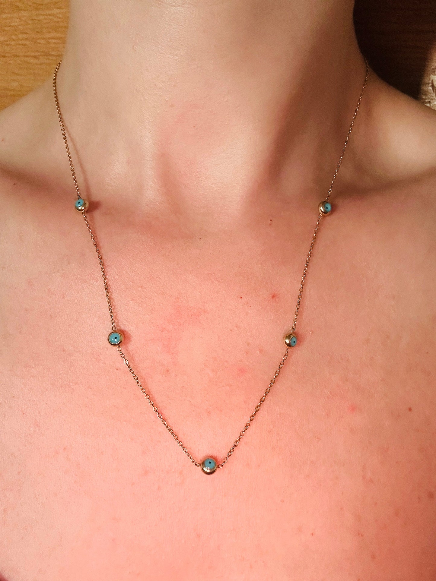 Minimalist Gold Evil Eye Necklace: 18Ct PVD Plated Stainless Steel