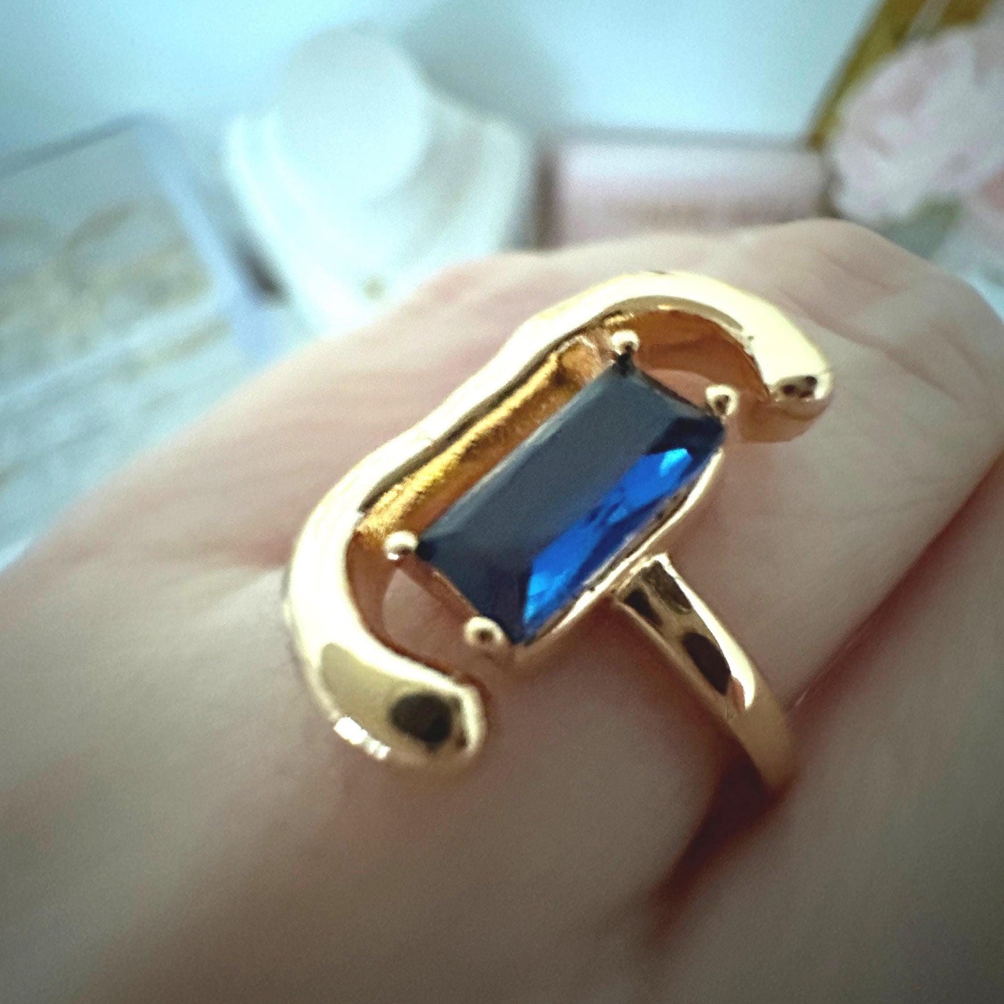 Sapphire Adjustable Gold Ring - Valentine's Day  Gift for Her