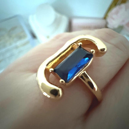 Sapphire Adjustable Gold Ring - Valentine's Day  Gift for Her