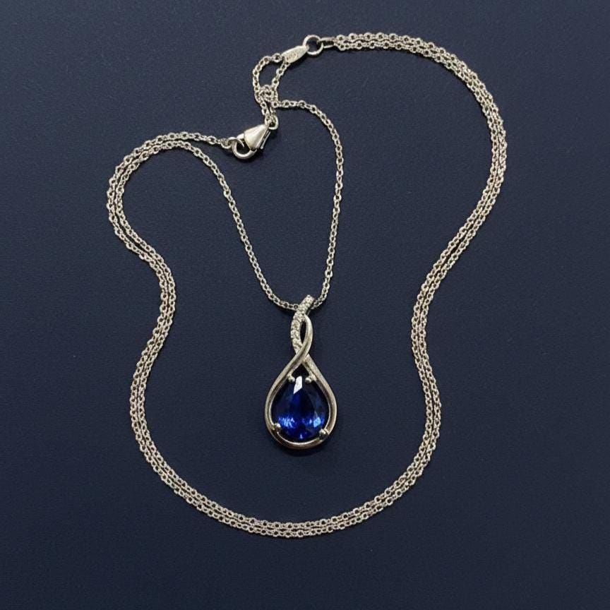 Royal Blue Sapphire Infinity Necklace -September Birthstone Pendant-925 Sterling Silver