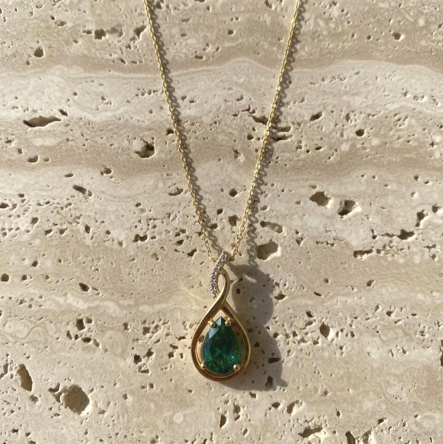 Gold Vermeil Emerald  Infinity Necklace -May Birthstone Pendant - 925 Sterling Silver-Valentine Gift for Her