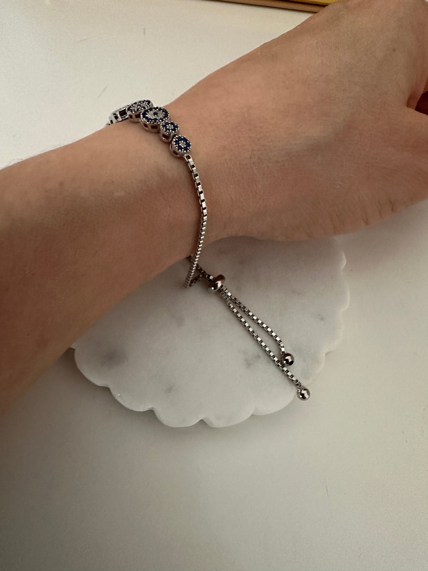 Handmade Evil Eye Bracelet: 925 Sterling Silver Zircon Beaded Charm