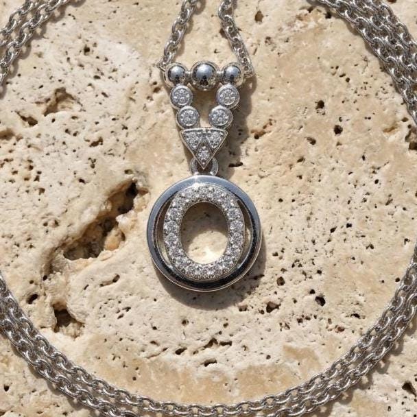 Custom O Initial Necklace in Sterling Silver - Sparkling Zircon Letter Jewelry