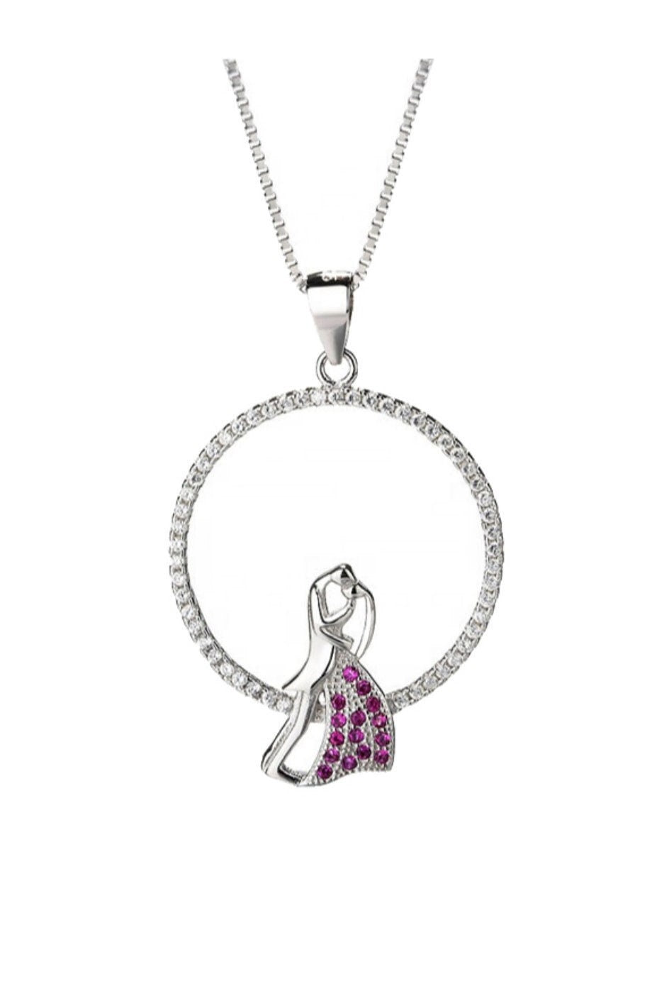 Hugging Couple Necklace in Sterling Silver with Elegant Zircon Stone