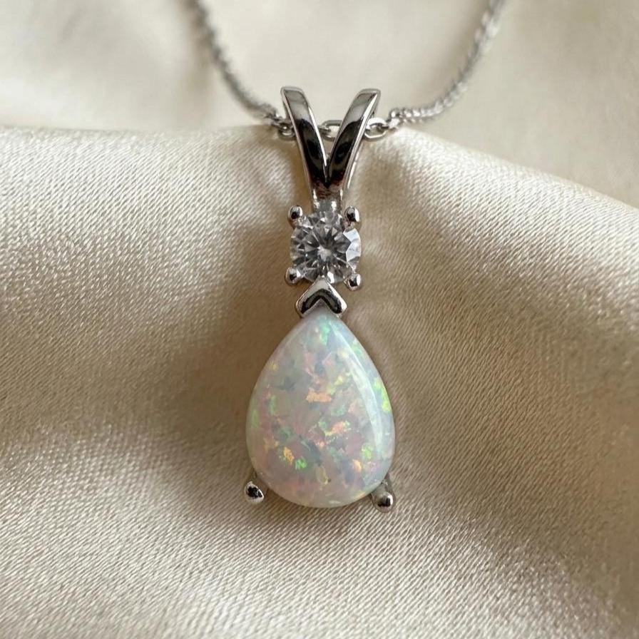 Opal Minimalist Necklace - October Birthstone Pendant - Dainty Jewelry -925 Sterling Silver