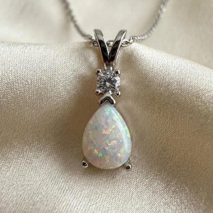Opal Minimalist Necklace - October Birthstone Pendant - Dainty Jewelry -925 Sterling Silver