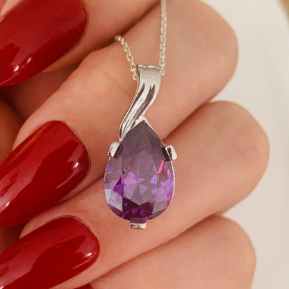 Dainty Amethyst Teardrop Necklace - February Birthstone Pendant