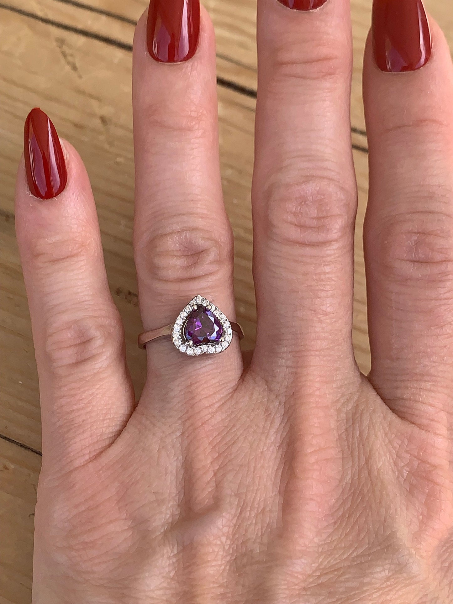 Amethyst Heart Ring - 925 Sterling Silver Promise Ring for Her