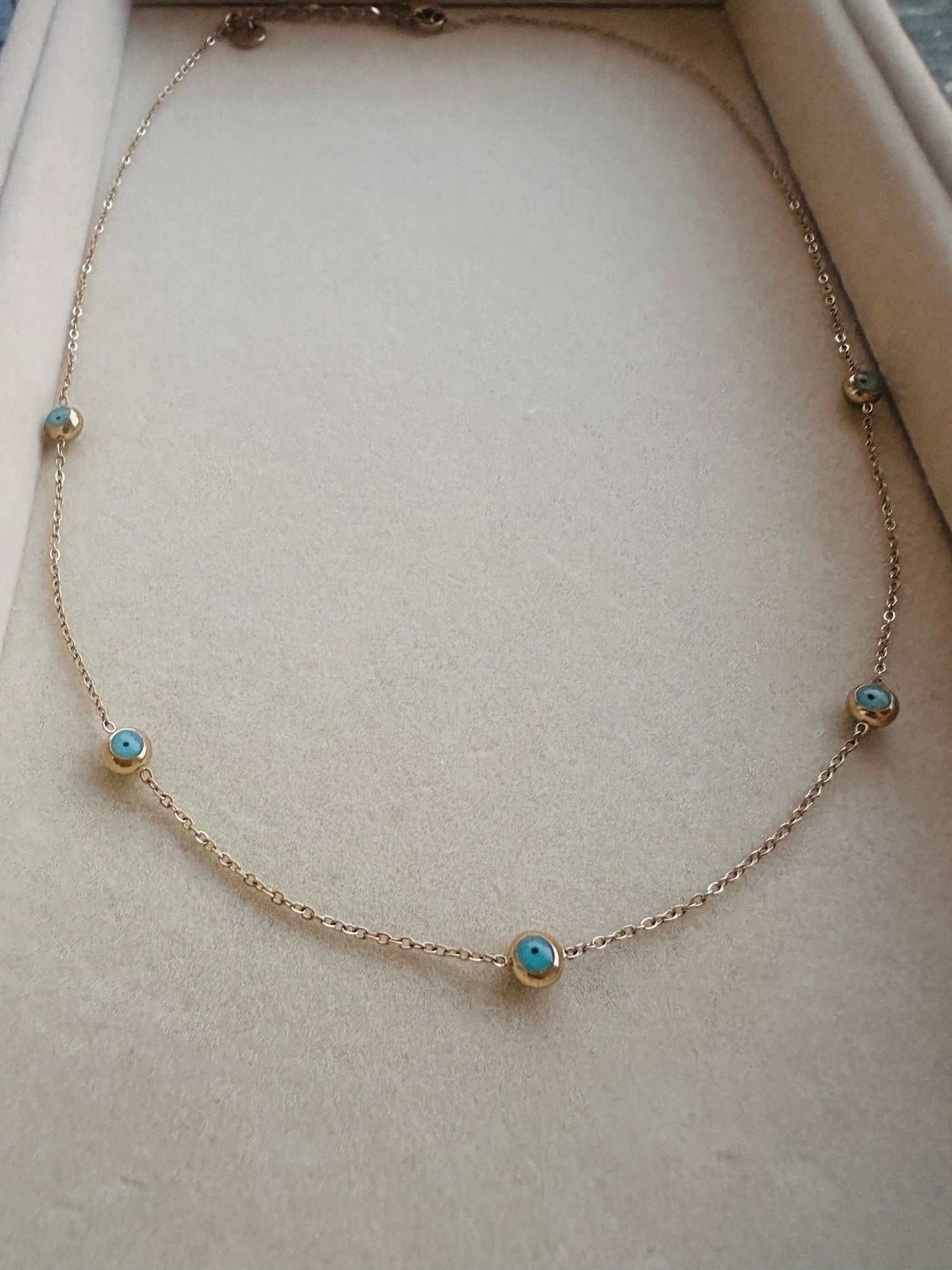 Minimalist Gold Evil Eye Necklace: 18Ct PVD Plated Stainless Steel