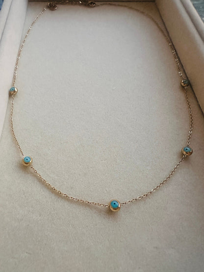 Minimalist Gold Evil Eye Necklace: 18Ct PVD Plated Stainless Steel