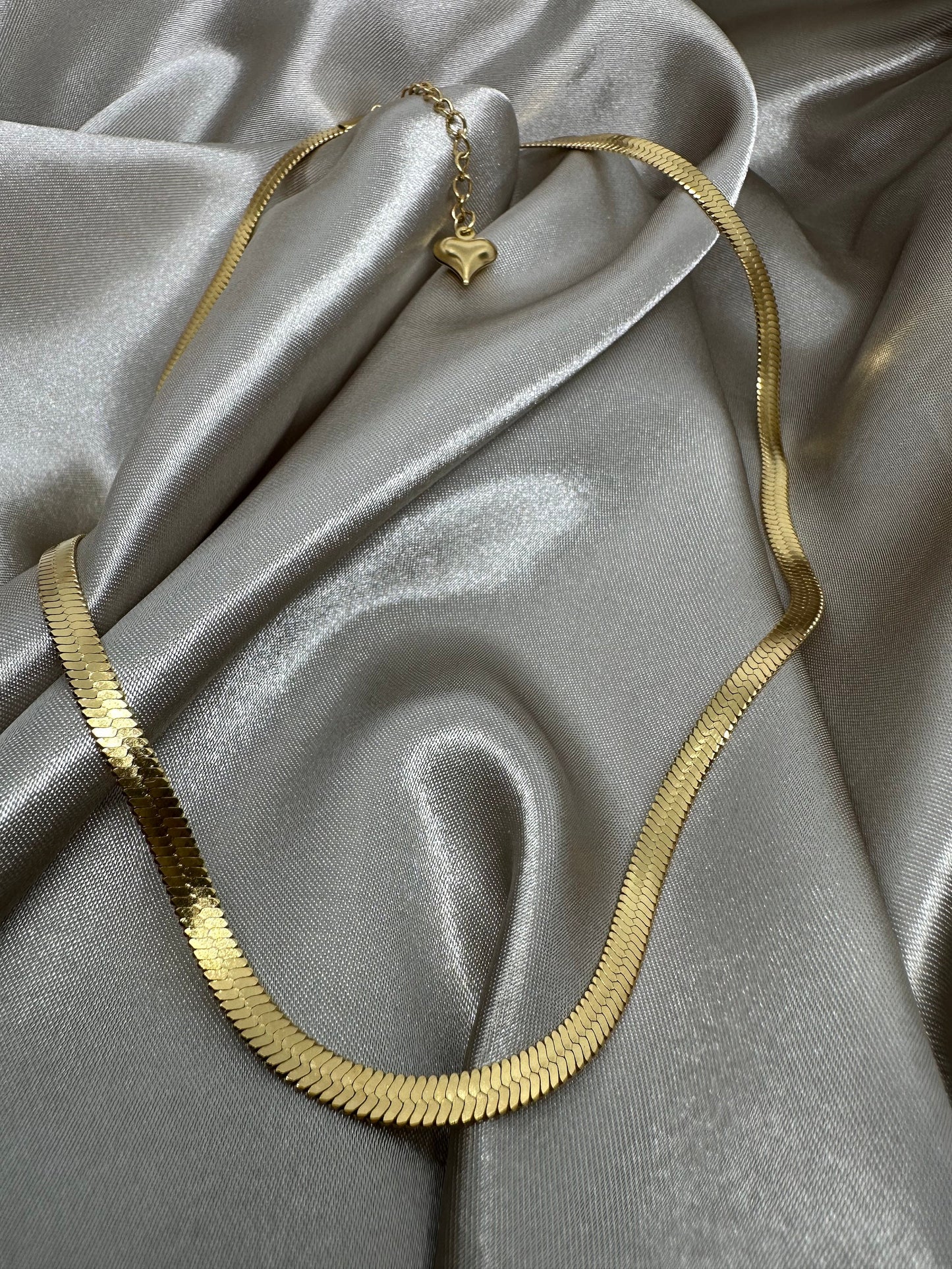 Gold Herringbone Chain: Dainty Snake Charm Necklace