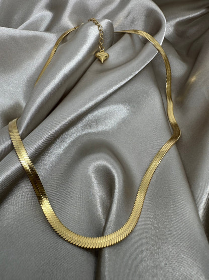 Gold Herringbone Chain: Dainty Snake Charm Necklace