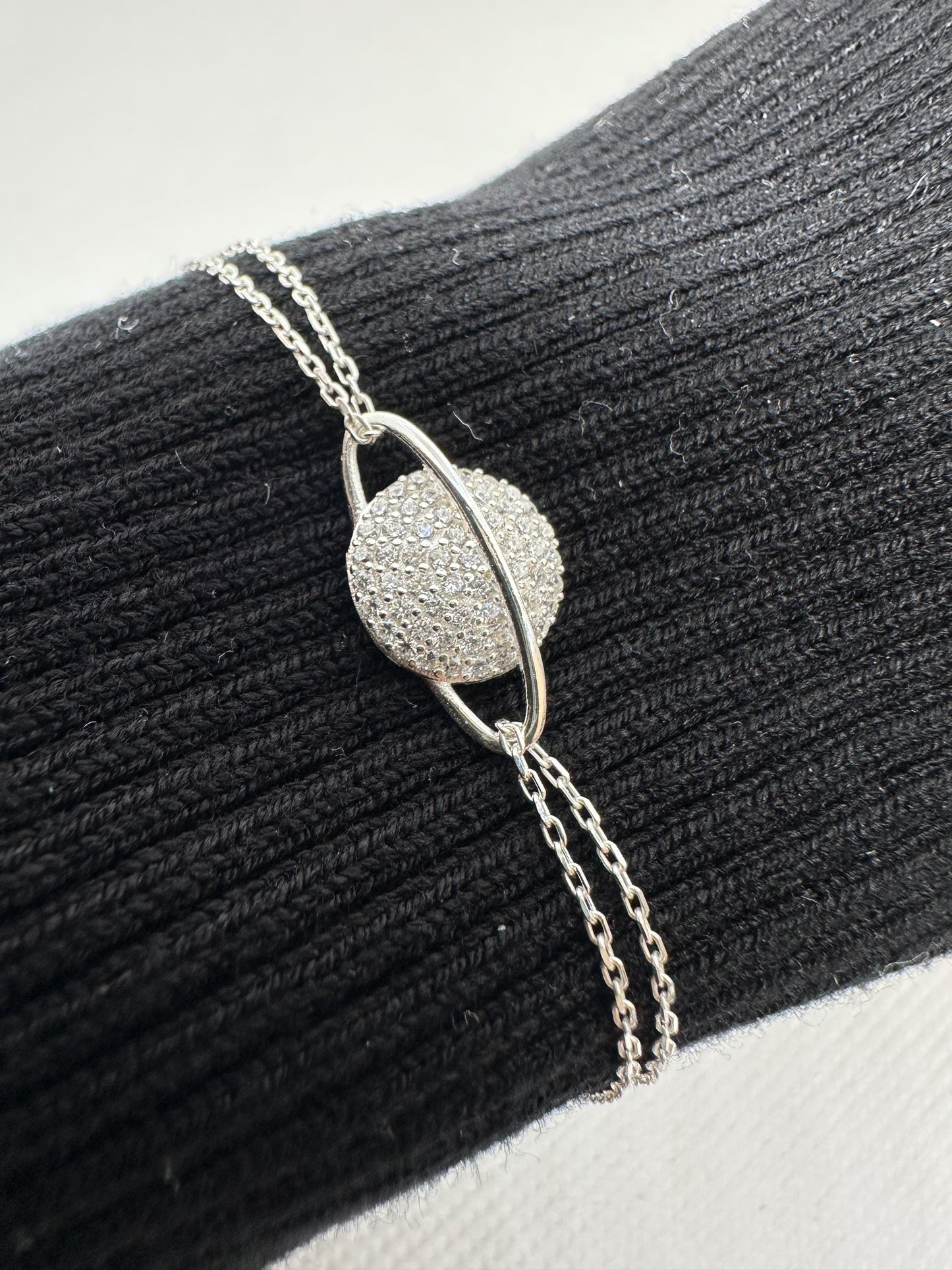 Celestial Planet Sterling Silver Bracelet - Handmade Zircon Jewelry