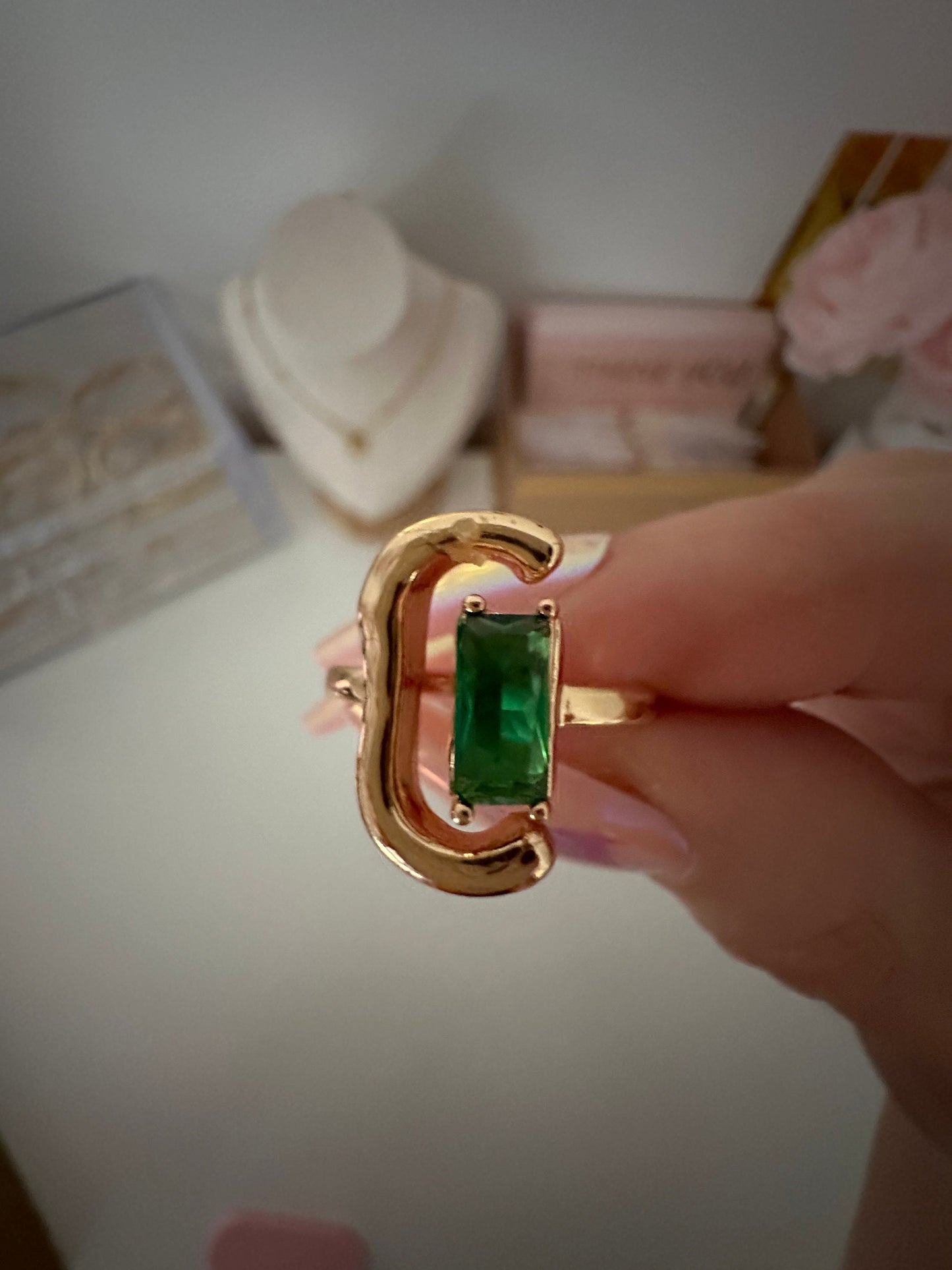 Bold Emerald Gold Ring - Eye-Catching Statement Piece