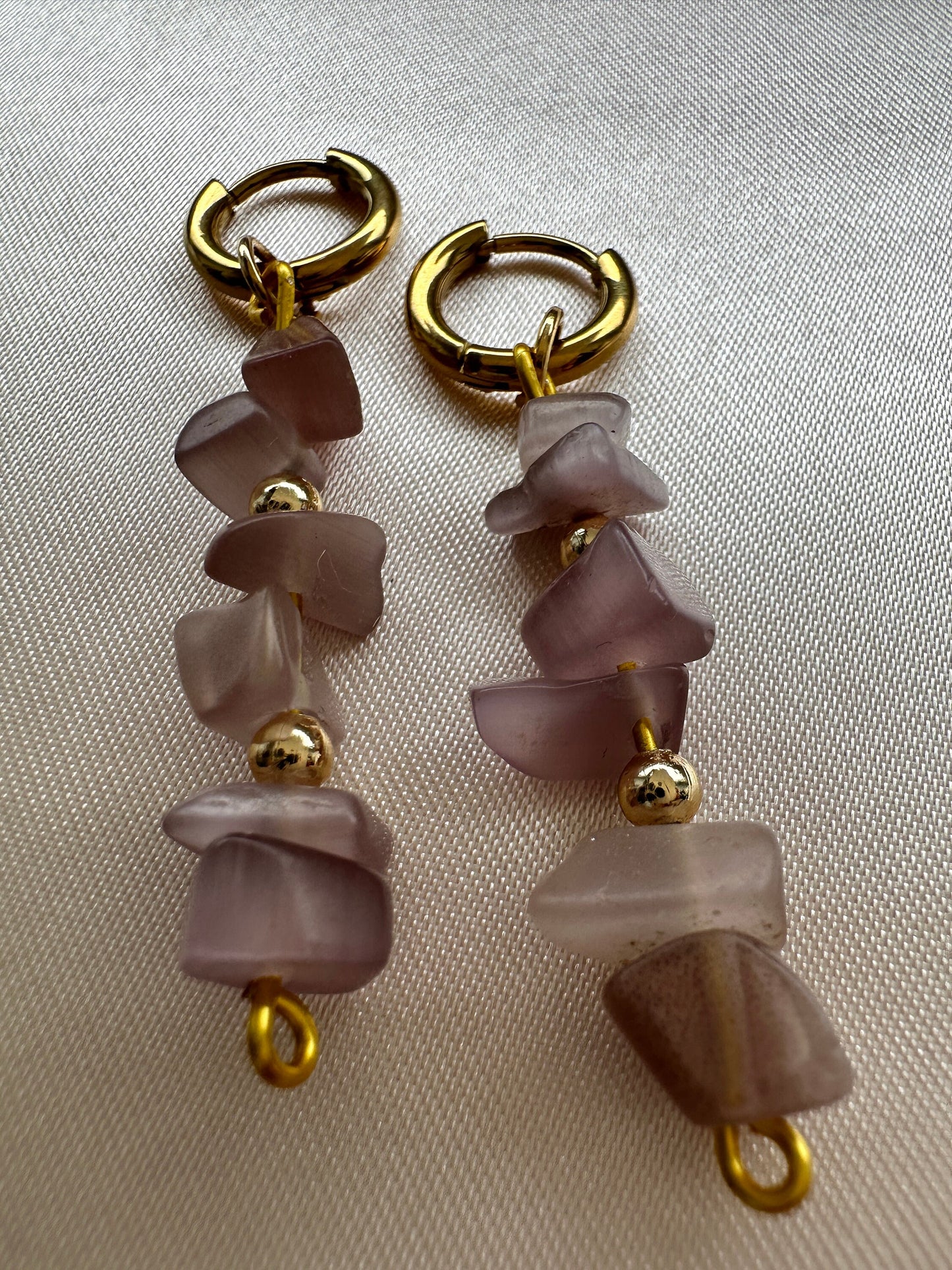 Morganite Gemstone Earrings: Gold Hoops