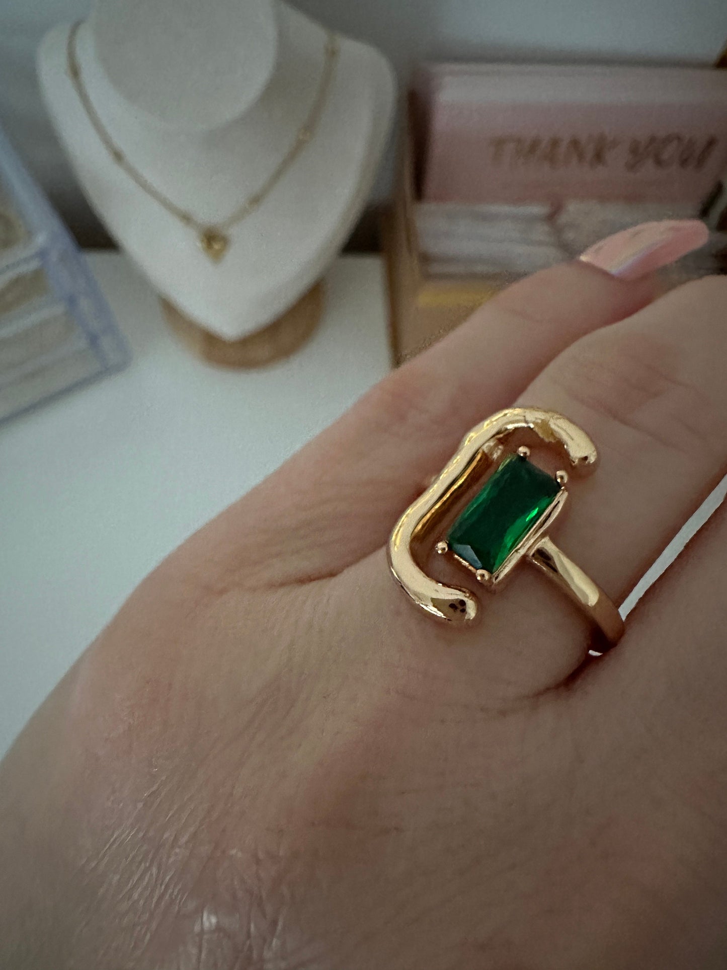 Bold Emerald Gold Ring - Eye-Catching Statement Piece