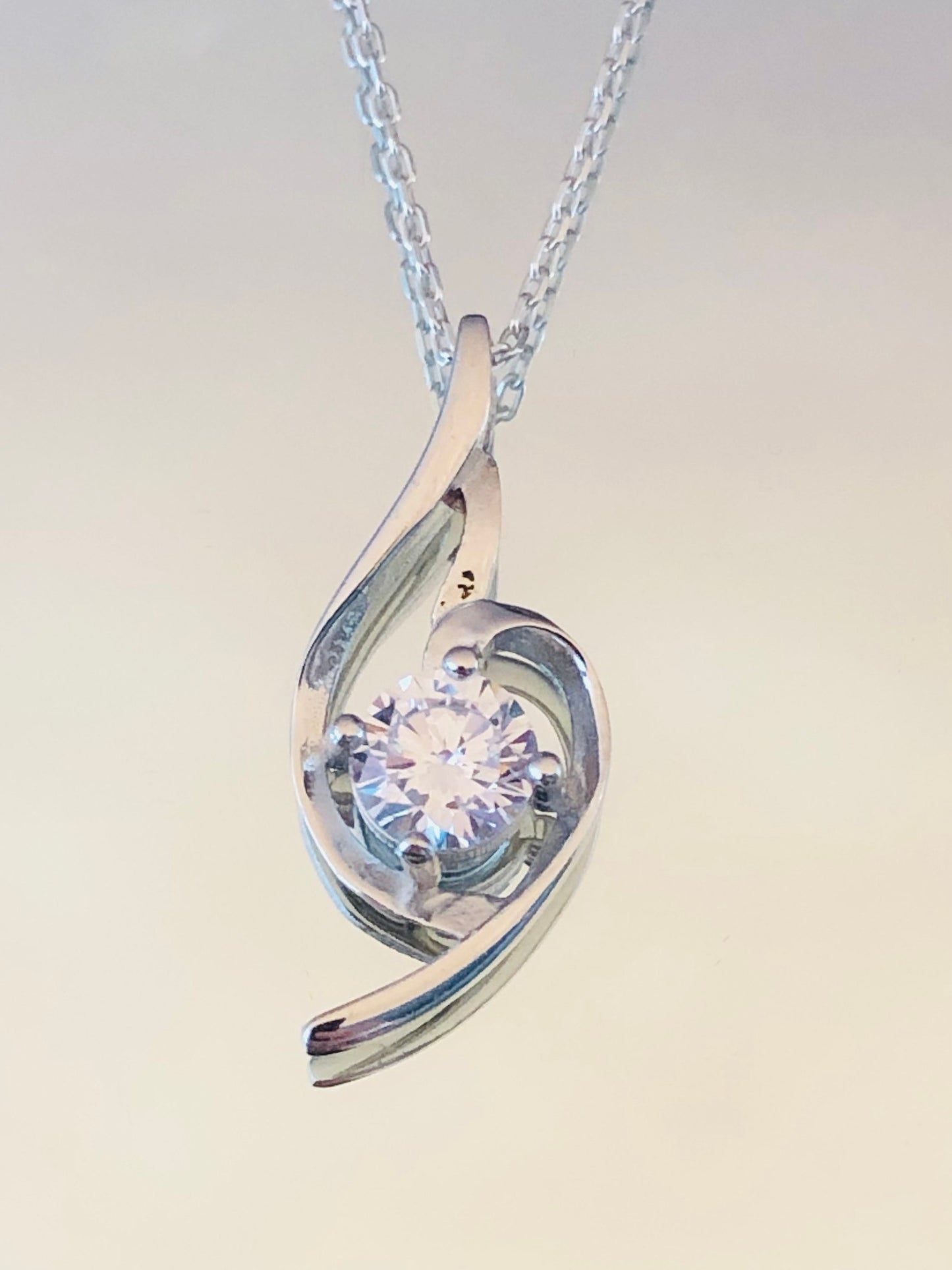 Dainty Sterling Silver Angel Heart Zircon Pendant Necklace