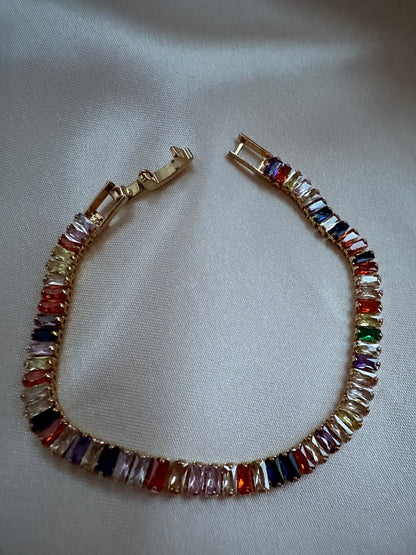 Gold Rainbow Zircon Tennis Bracelet - 18Ct PVD Plated