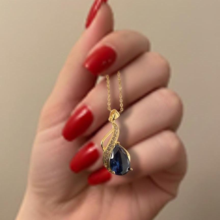 Royal Blue Gold Vermeil Sapphire Pendant - September Birthstone Necklace