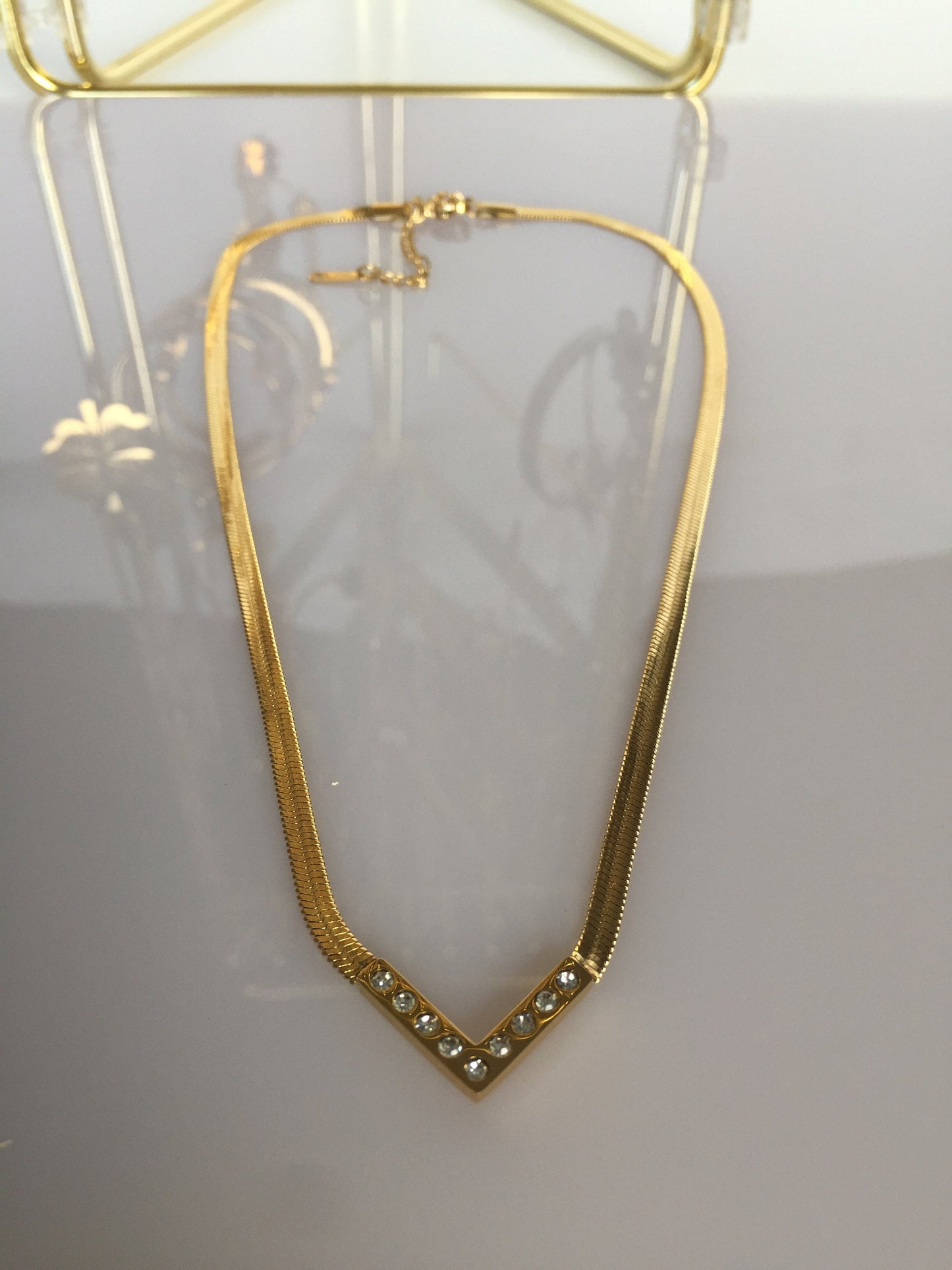 Herringbone Gold Necklace,Dainty V Pendant, Snake Chain