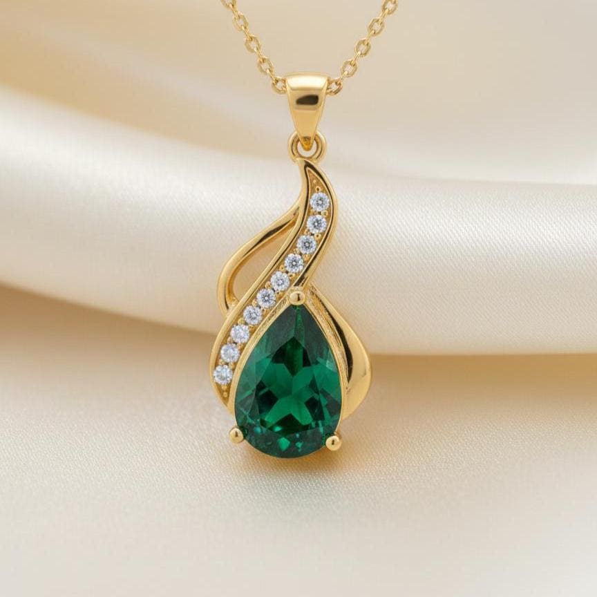 Emerald Teardrop Necklace – Gold Vermeil May Birthstone