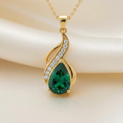 Emerald Teardrop Necklace – Gold Vermeil May Birthstone