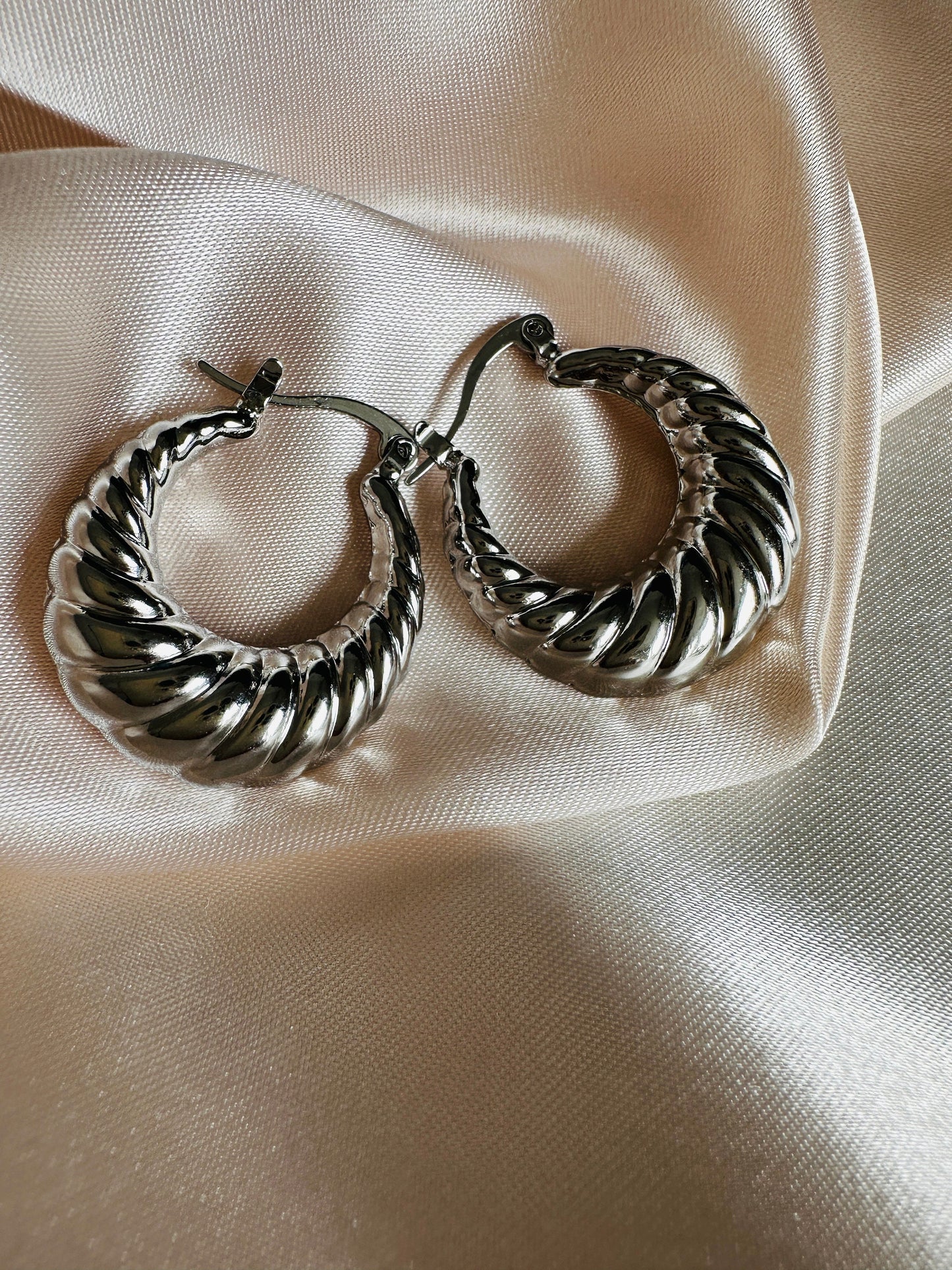 Silver Hoop Earrings: Upcycled Brass Twist Hoops