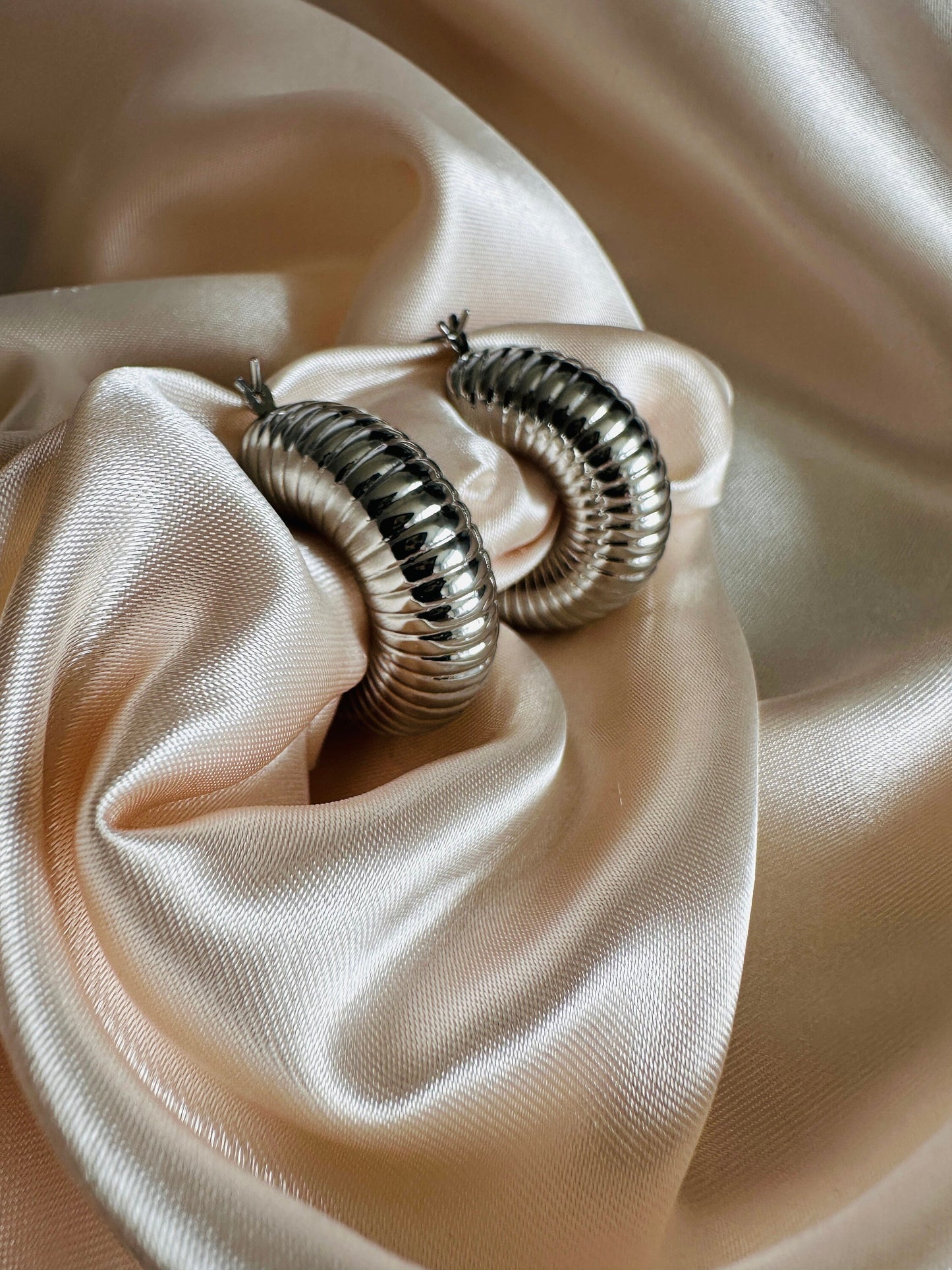 Silver Chiara Thick Hoop Earrings: Upcycled Brass