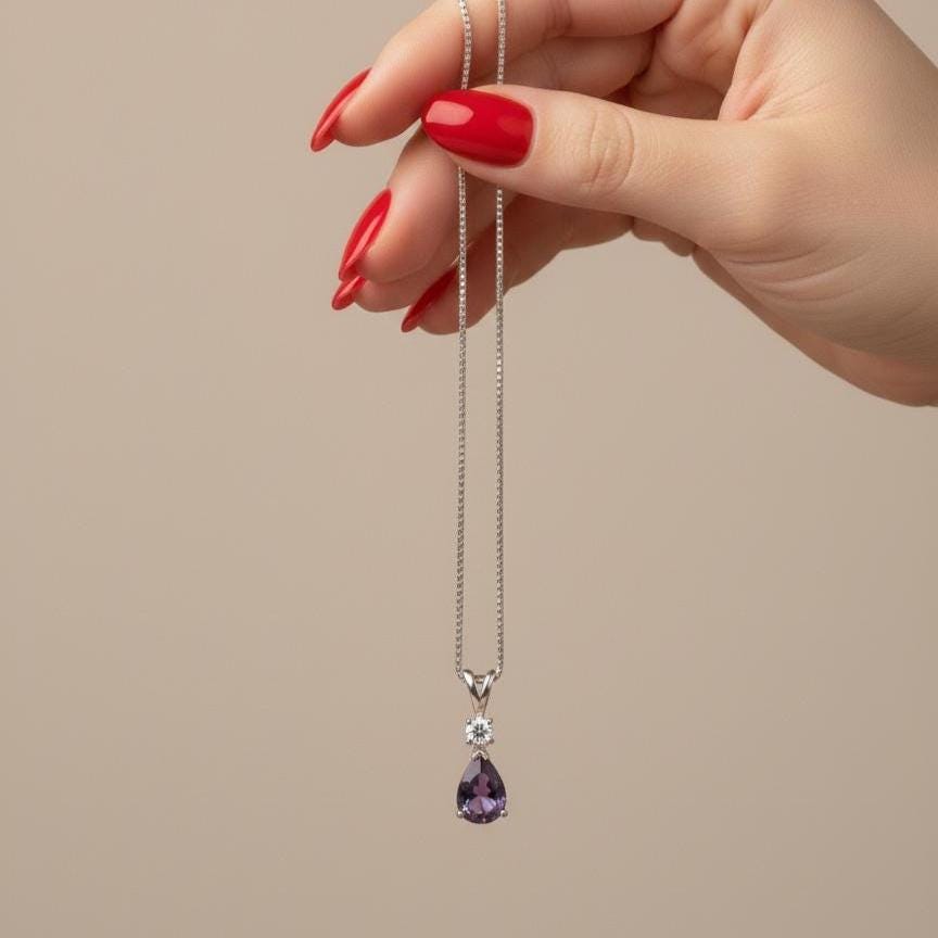 Amethyst Minimalist Necklace - February Birthstone Pendant - Dainty Jewelry -925 Sterling Silver