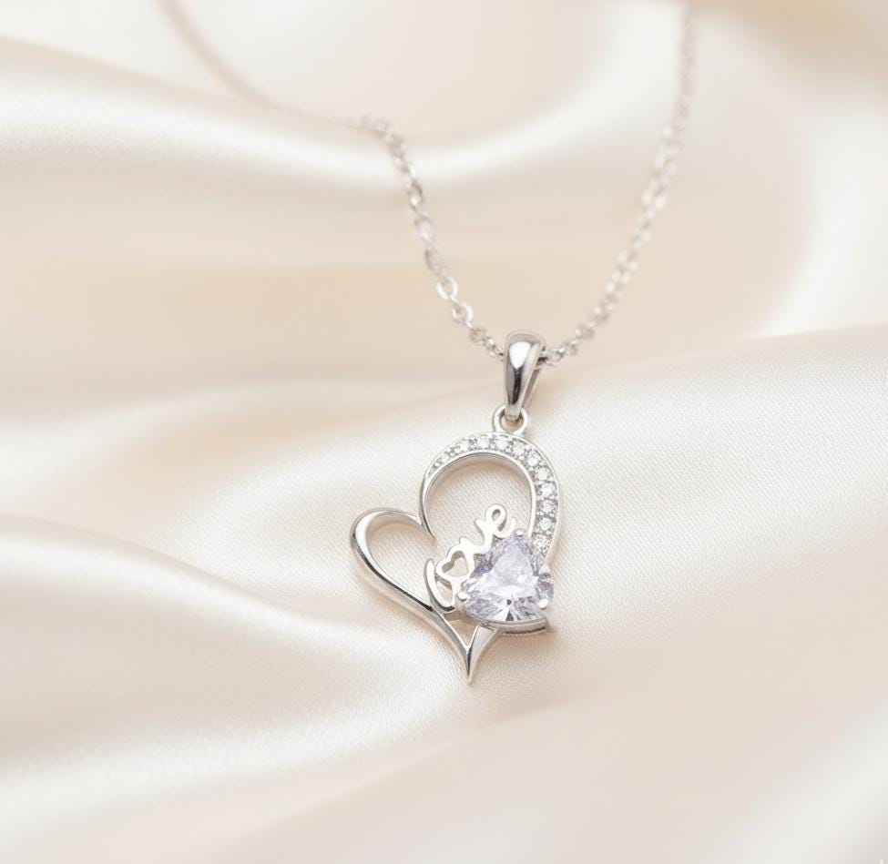 Heart-Shaped Zircon Pendant Necklace - Handmade with Love