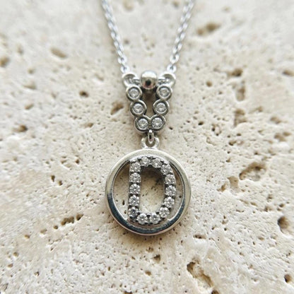 Personalized Sterling Silver D Necklace with Zircon Letters