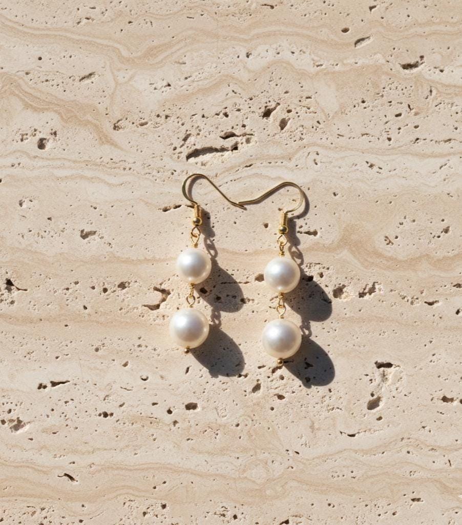 Gold Vermeil White Pearl Dangle Earrings - Elegant Jewelry Gift