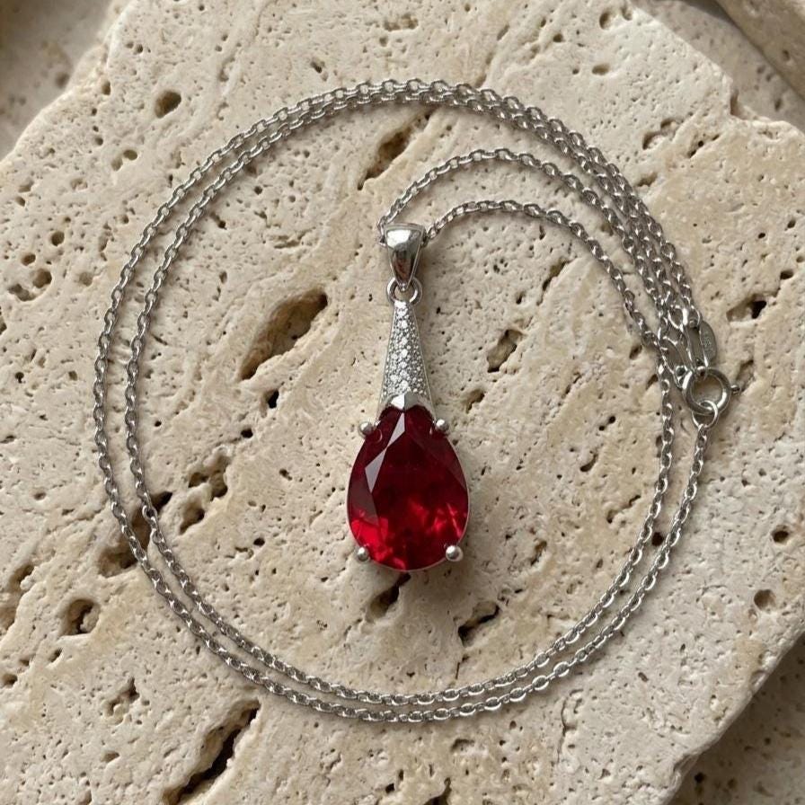 Ruby Necklace in Sterling Silver- July Birthstone Jewelry-Gift For Her