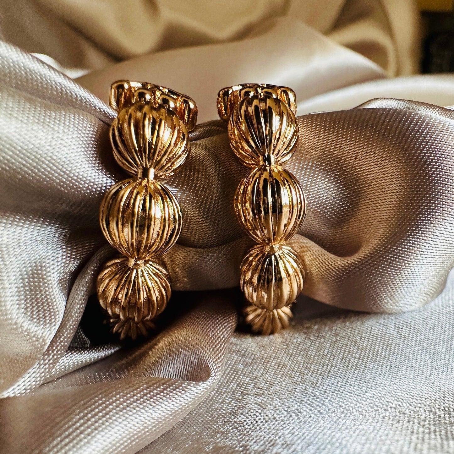 Claudine Gold Hoop Earrings: Beaded Design