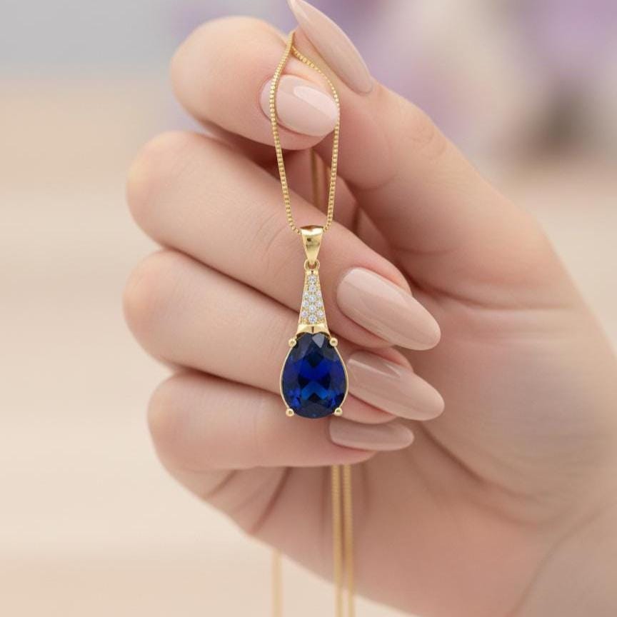 Sapphire Gold Vermeil Necklace - September Birthstone Jewelry