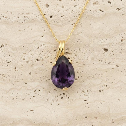 Gold Vermeil Amethyst Teardrop Necklace - February Birthstone Pendant - Dainty Jewelry
