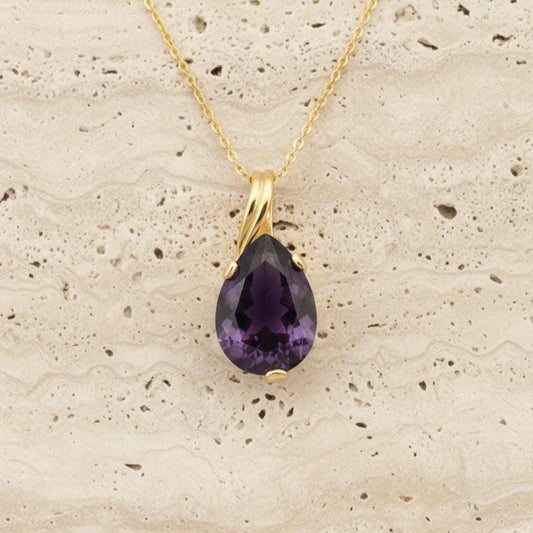 Gold Vermeil Amethyst Teardrop Necklace - February Birthstone Pendant - Dainty Jewelry