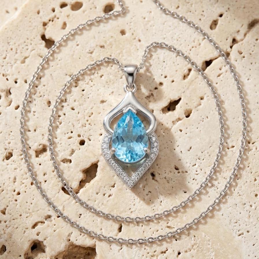 Aquamarine Pendant in Sterling Silver - March Birthstone Necklace -Gift For Her