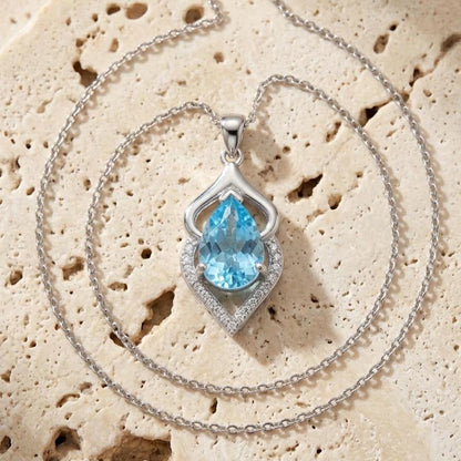 Aquamarine Pendant in Sterling Silver - March Birthstone Necklace -Gift For Her