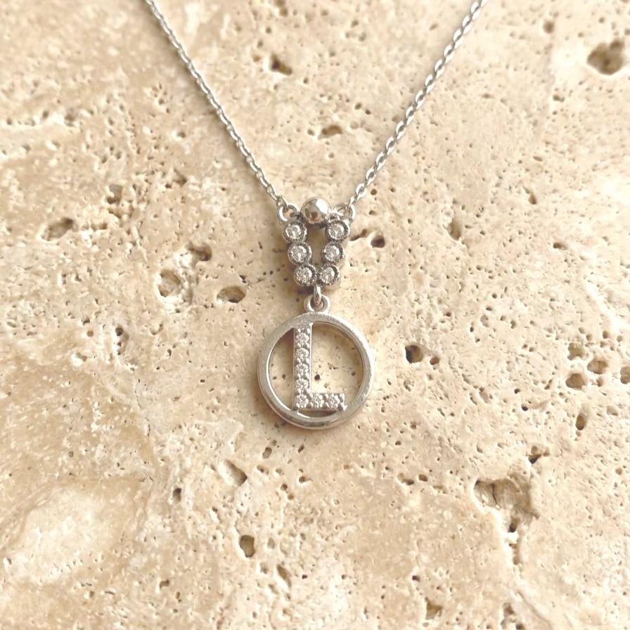 Personalized Sterling Silver Initial L Necklace - Custom Zircon Letter Pendant