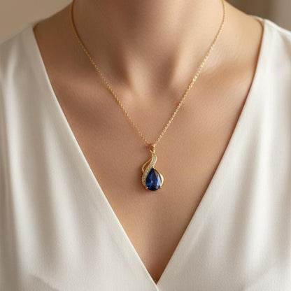 Royal Blue Gold Vermeil Sapphire Pendant - September Birthstone Necklace