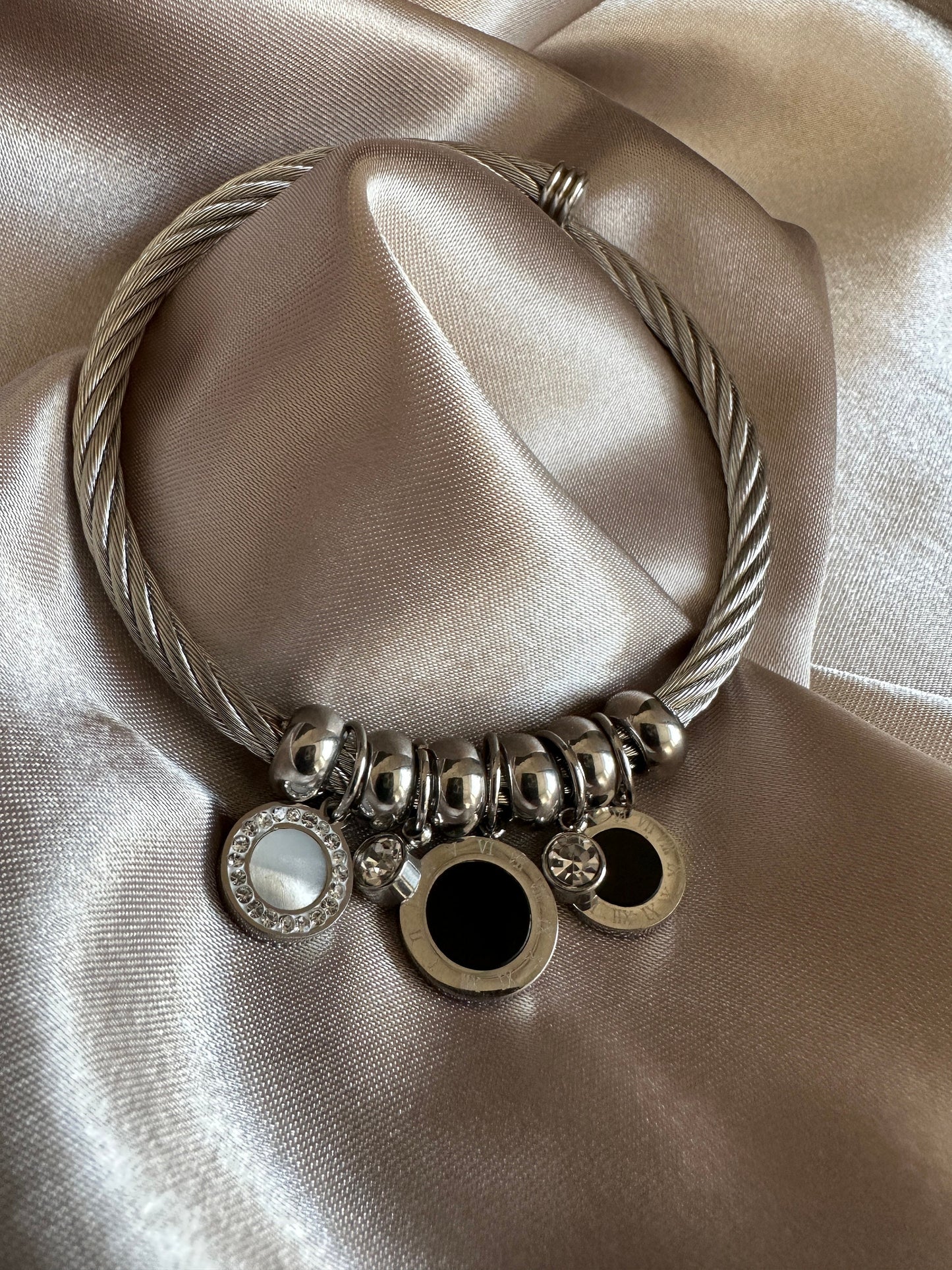 Silver Stainless Steel Charm Bangle: Tarnishproof, Hypoallergenic