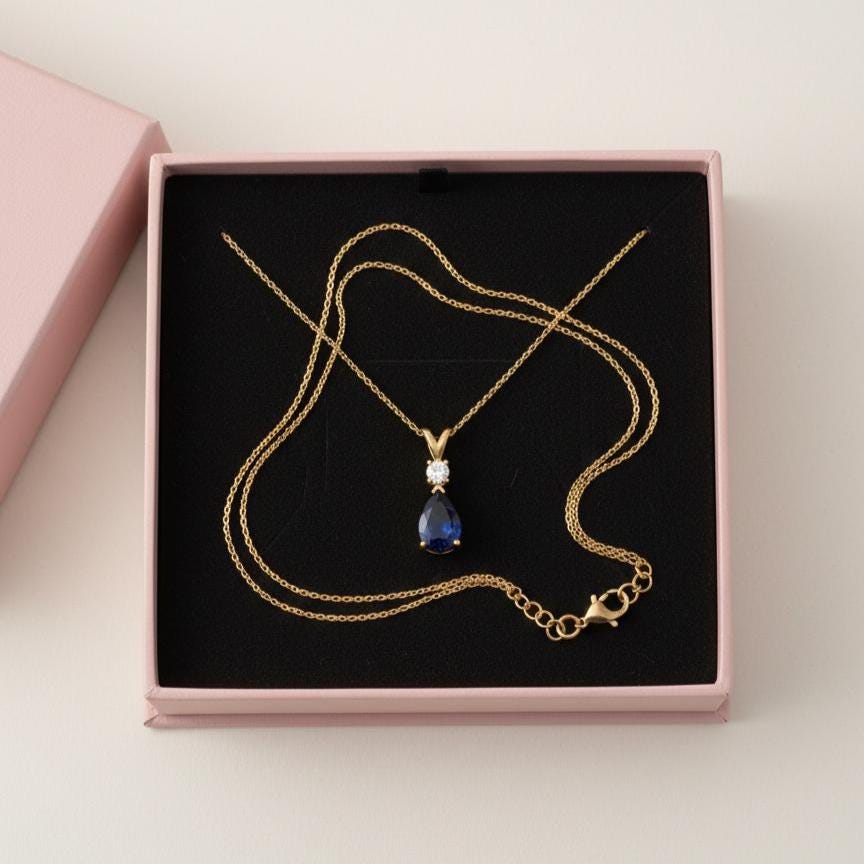 Gold Vermeil Sapphire Necklace - September Birthstone Pendant - Minimalist Jewelry -