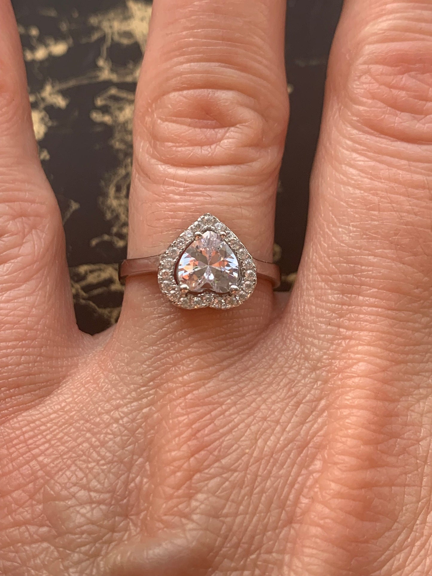 925 Sterling Silver Heart Zircon Promise Ring - Adjustable & Lovely Gift for Her