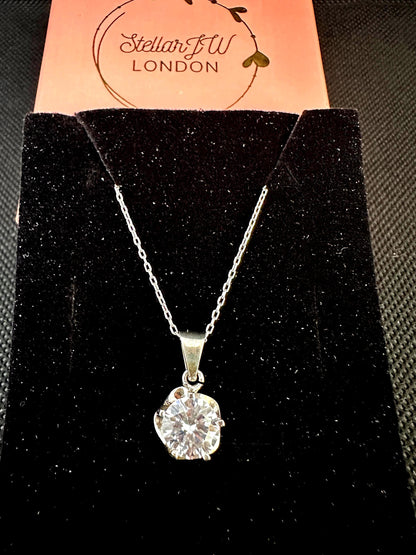 CZ Floral Pendant Necklace - Sterling Silver April Birthstone