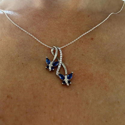 Sapphire Butterfly Necklace - September Birthstone Pendant-Infinity Love Sterling Silver Jewelry