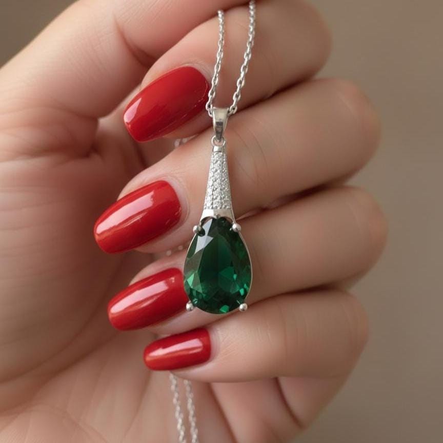 Emerald Necklace in Sterling Silver- May Birthstone Jewelry
