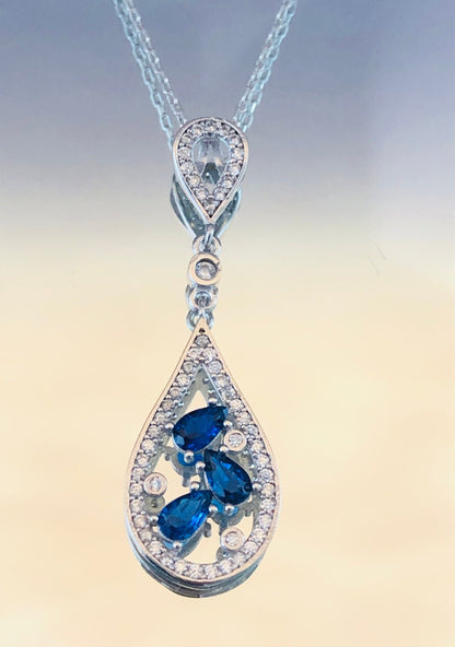 Sterling Silver Sapphire Pendant - September Birthstone Teardrop Necklace -